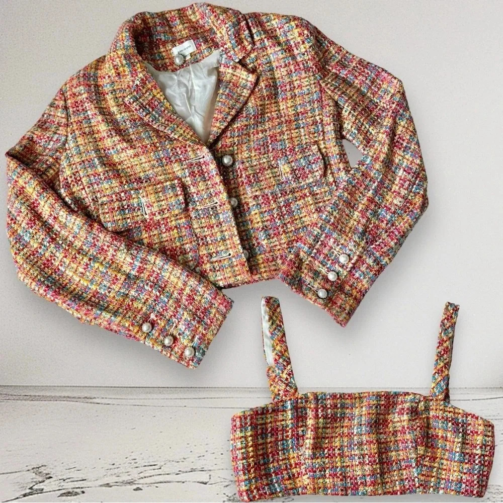 SONG OF STYLE Two pc Sets Sophia Jacket & Lyric Top Rainbow Multi Tweed Size XS - Picture 4 of 17